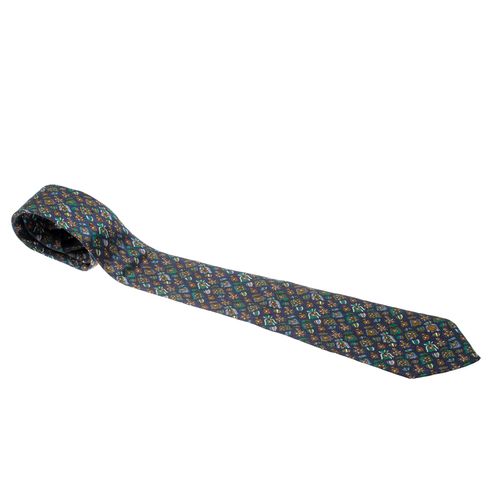 Dunhill Navy Blue Silk Medal Print Tie - Dunhill - Modalova