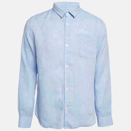 Derek Rose Blue Linen Long Sleeve Shirt M - Derek Rose - Modalova