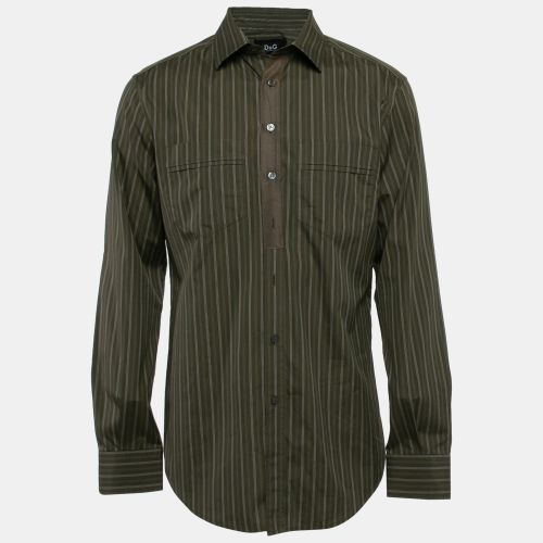 D&G Khaki Green Striped Cotton Slim Fit Shirt XXL - D&G - Modalova
