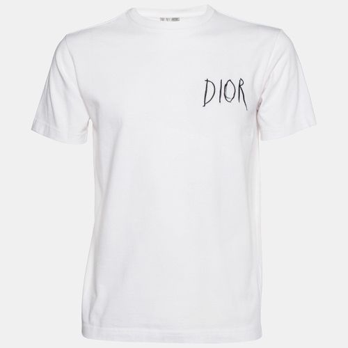 Dior White Logo Embroidered Cotton Crew Neck T-Shirt XXS - Dior Homme - Modalova