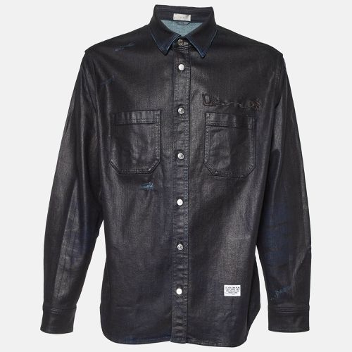 Dior Black Coated Denim Embroidered Shirt L - Dior Homme - Modalova