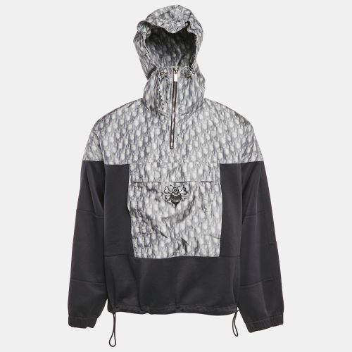 Dior Black/Grey Blurred Oblique Print Knit and Crepe Anorak Hoodie XL - Dior Homme - Modalova