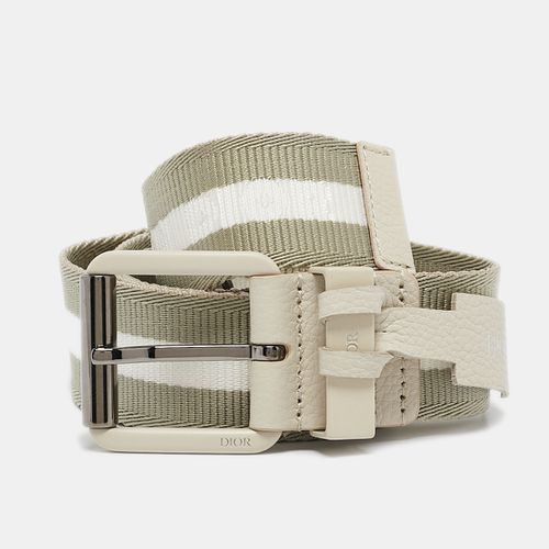 Khaki /White Stripe Fabric and Leather Buckle Belt 95CM - Dior - Modalova