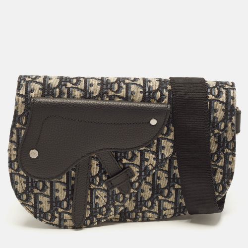 Saddle Navy /Black Oblique Canvas and Leather Pouch Bag - Dior - Modalova
