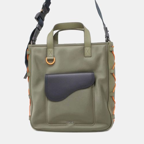 Dior X Sacai Collaboration Moss Green/Navy Nylon Leather Saddle Tote Bag - Dior - Modalova