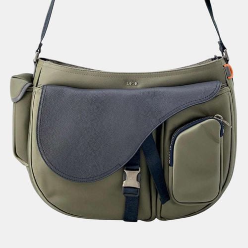 Dior Khaki/Navy Nylon Leather Saddle Bag - Dior - Modalova