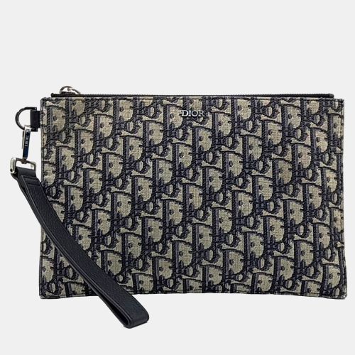 Dior Navy Blue Fabric Oblique A5 Pouch - Dior - Modalova