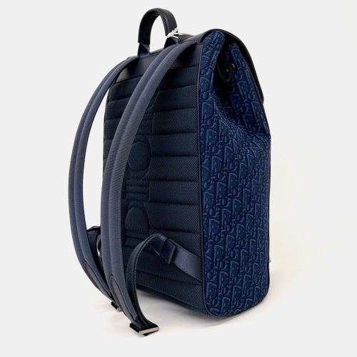 Saddle Drawstring Backpack Blue Oblique Jacquard Canvas Calfskin Leather Backpack Bag - Dior - Modalova