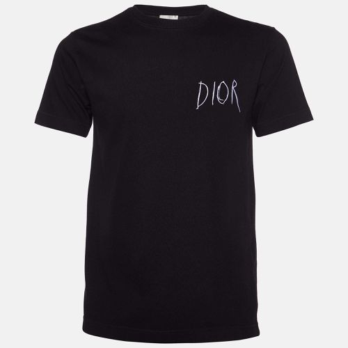 Dior Black Logo Embroidered Cotton Crew Neck T-Shirt XXS - Dior - Modalova