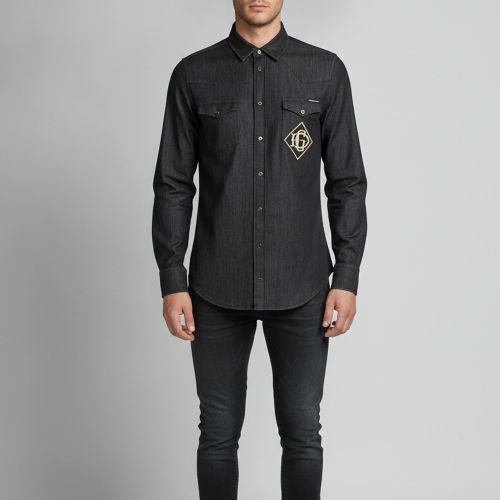 Denim DG Logo Patch Button Front Shirt L - Dolce & Gabbana - Modalova