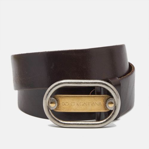 Dolce & Gabbana Dark Brown Leather Oval Logo Buckle Belt 95CM - Dolce & Gabbana - Modalova