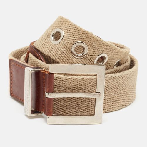 Dolce & Gabbana Beige/Brown Canvas and Leather Logo Plague Buckle Belt 90CM - Dolce & Gabbana - Modalova