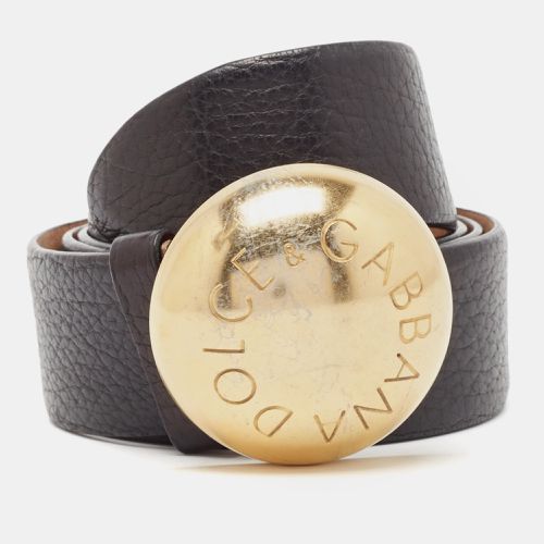 Dolce & Gabbana Black Leather Round Logo Plague Belt 95 CM - Dolce & Gabbana - Modalova