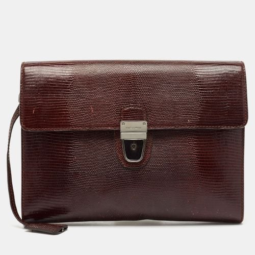 Dolce & Gabbana Burgundy Lizard Embossed Leather Wristlet Lock Pouch - Dolce & Gabbana - Modalova