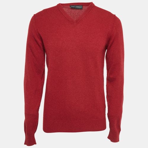 Dolce & Gabbana Burgundy Rib Knit V-Neck Sweater M - Dolce & Gabbana - Modalova