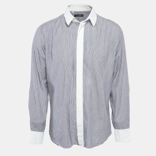 Dolce & Gabbana Blue Pinstripe Cotton Button Front Shirt XL - Dolce & Gabbana - Modalova