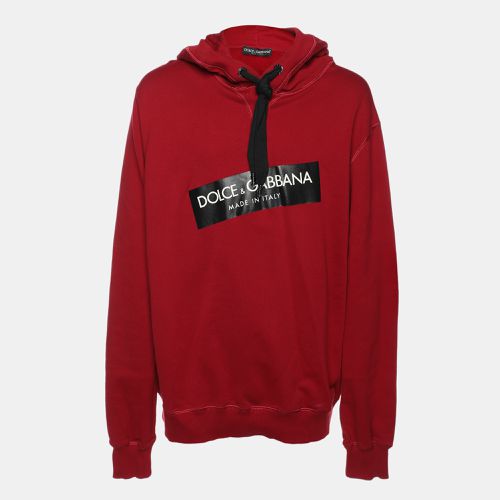 Dolce & Gabbana Burgundy Cotton Knit Logo Hoodie 4XL - Dolce & Gabbana - Modalova