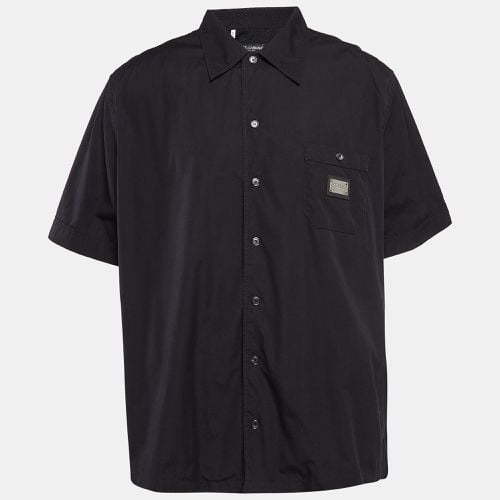 Dolce & Gabbana Black Cotton Logo-Plaque Short Sleeve Shirt XXXL - Dolce & Gabbana - Modalova