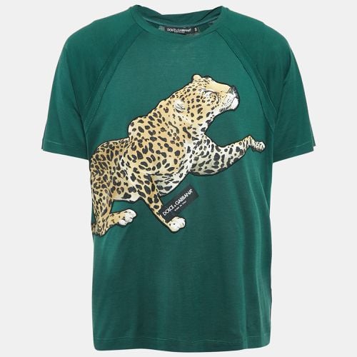 Dolce & Gabbana Green Leopard Applique Cotton Jersey T-Shirt L - Dolce & Gabbana - Modalova