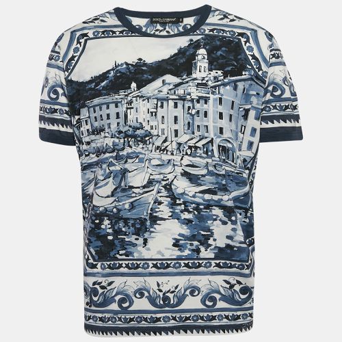 Dolce & Gabbana Blue Ceramic Print Jersey Crew Neck T-Shirt XXXL - Dolce & Gabbana - Modalova