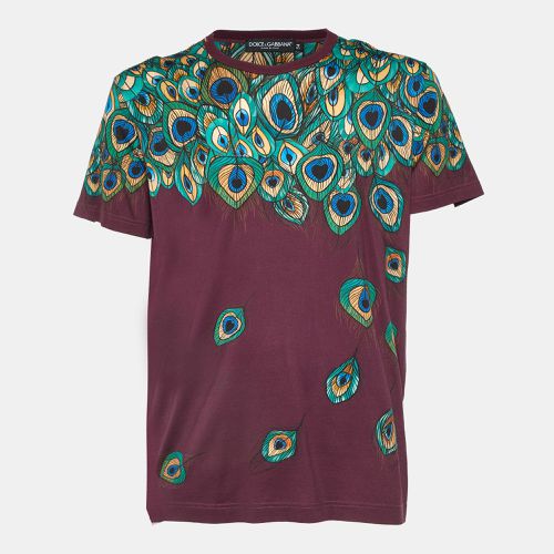 Dolce & Gabbana Burgundy Peacock Feather Print Cotton T-Shirt XXL - Dolce & Gabbana - Modalova