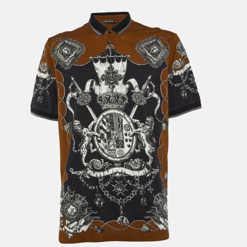 Dolce & Gabbana Brown Crown Print Cotton Pique Polo 3XL - Dolce & Gabbana - Modalova