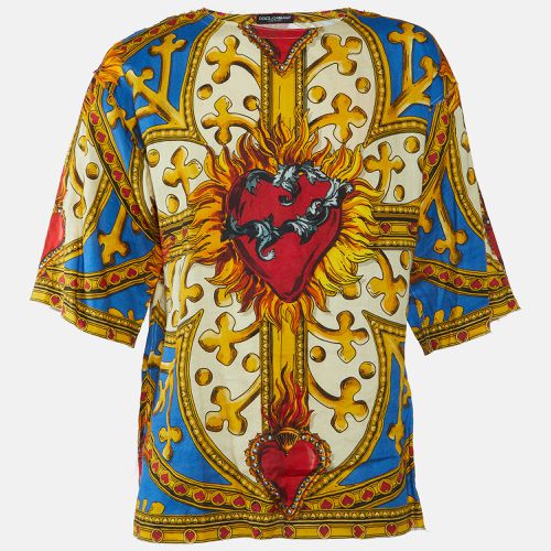 Dolce & Gabbana Multicolor Sacred Heart Print Linen & Cotton Oversized T-Shirt L - Dolce & Gabbana - Modalova