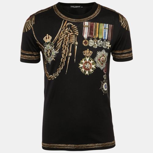 Dolce & Gabbana Black Military Print Cotton Crew Neck T-Shirt S - Dolce & Gabbana - Modalova