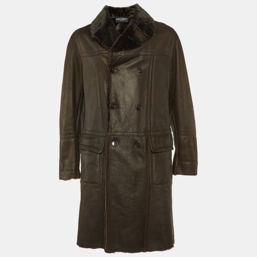 Dolce & Gabbana Brown Leather & Fur Lined Double Breasted Coat L - Dolce & Gabbana - Modalova