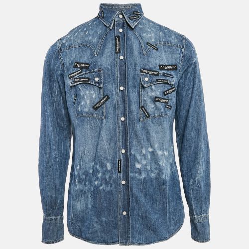 Distressed Denim Button Front Shirt XL - Dolce & Gabbana - Modalova