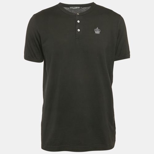 Dolce & Gabbana Black Crown Embroidery Cotton Henley T-Shirt XL - Dolce & Gabbana - Modalova