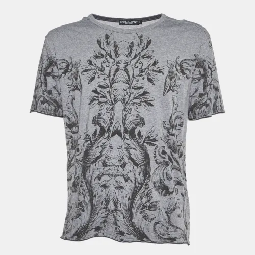 Dolce & Gabbana Grey Printed Viscose/Wool Crew Neck T-Shirt L - Dolce & Gabbana - Modalova