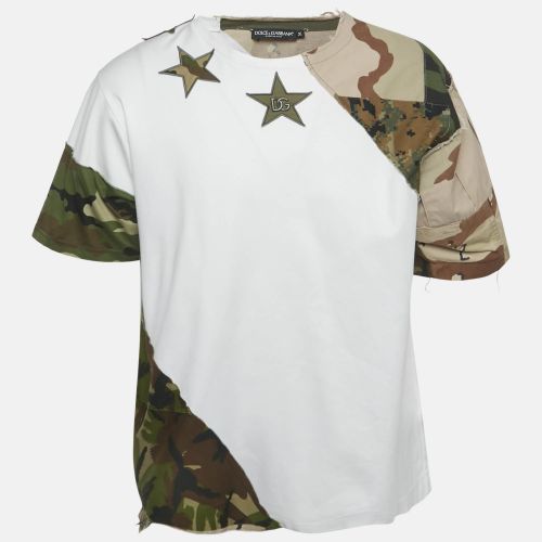 Dolce & Gabbana White Cotton Knit Camouflage Panelled T-Shirt M - Dolce & Gabbana - Modalova