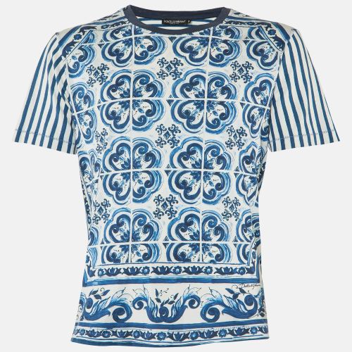 Dolce & Gabbana Blue Striped Majolica Print Cotton Crew Neck T-Shirt S - Dolce & Gabbana - Modalova