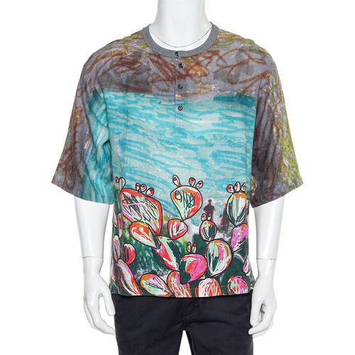 Dolce & Gabbana Multicolor Printed Linen Half Button Oversized T-Shirt XS - Dolce & Gabbana - Modalova