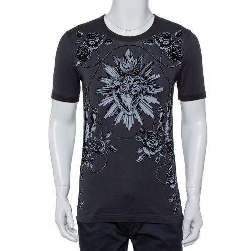 Dolce & Gabbana Grey Sacred Heart Flock Print Cotton T-Shirt XS - Dolce & Gabbana - Modalova