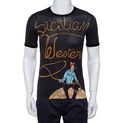 Dolce & Gabbana Black Sicilian Western Printed Cotton Crewneck T-Shirt XS - Dolce & Gabbana - Modalova