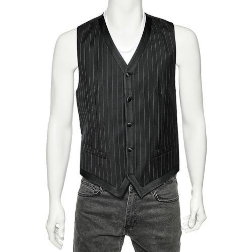 Dolce & Gabbana Black Striped Wool Satin Trim Vest M - Dolce & Gabbana - Modalova