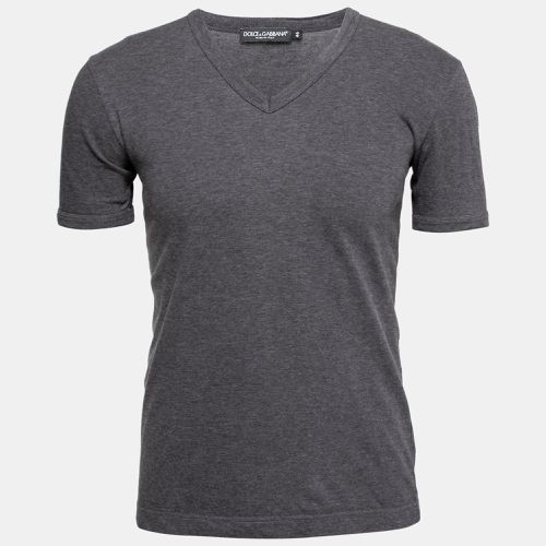 Dolce & Gabbana Grey Cotton Short Sleeve V-Neck T-Shirt S - Dolce & Gabbana - Modalova