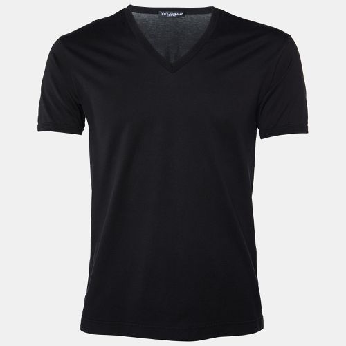 Dolce & Gabbana Black Cotton Knit V-Neck T-Shirt S - Dolce & Gabbana - Modalova