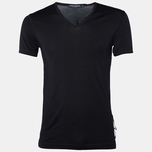 Dolce & Gabbana Black Cotton Knit Overlock V-Neck T-Shirt XS - Dolce & Gabbana - Modalova