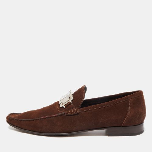 Dolce & Gabbana Brown Suede And Leather Logo Plate Slip On Loafers Size 45 - Dolce & Gabbana - Modalova