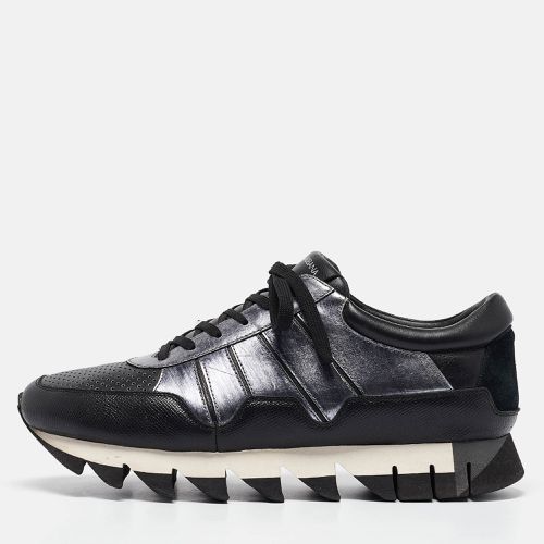 Dolce & Gabbana Black/Silver Perforated Leather And Suede Sorrento Lace Up Sneakers Size 43 - Dolce & Gabbana - Modalova