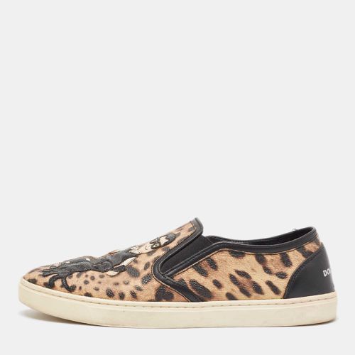 Dolce & Gabbana Brown/Black Leather Leopard print Slip On Sneakers Size 40.5 - Dolce & Gabbana - Modalova