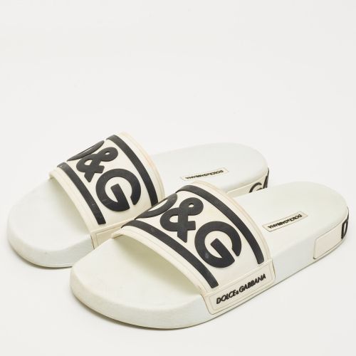 Black Rubber Logo Flat Slides Size 40 - Dolce & Gabbana - Modalova