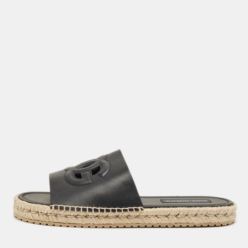 Dolce & Gabbana Black Leather Espadrille Flat Slides Size 45 - Dolce & Gabbana - Modalova