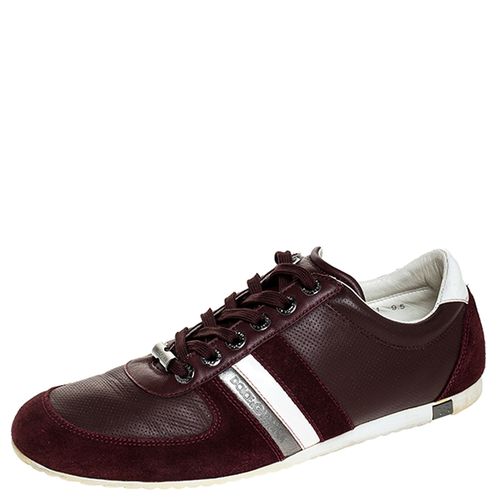 Dolce & Gabbana Burgundy Leather and Suede Metal Logo Sneakers Size 43.5 - Dolce & Gabbana - Modalova