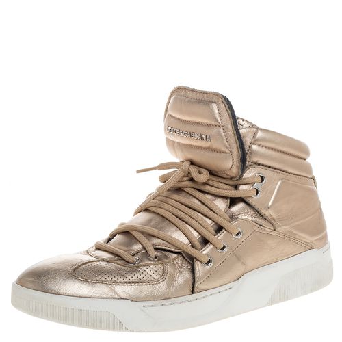 Dolce & Gabbana Metallic Gold Leather Flag High Top Sneakers Size 43 - Dolce & Gabbana - Modalova