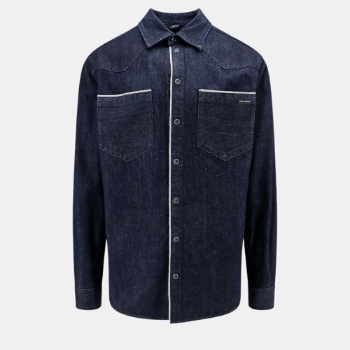 Denim Logoed Label Shirt - Dolce & Gabbana - Modalova