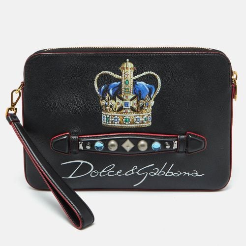 Dolce & Gabbana Black Leather Studded Crown Print Pouch Briefcase - Dolce & Gabbana - Modalova